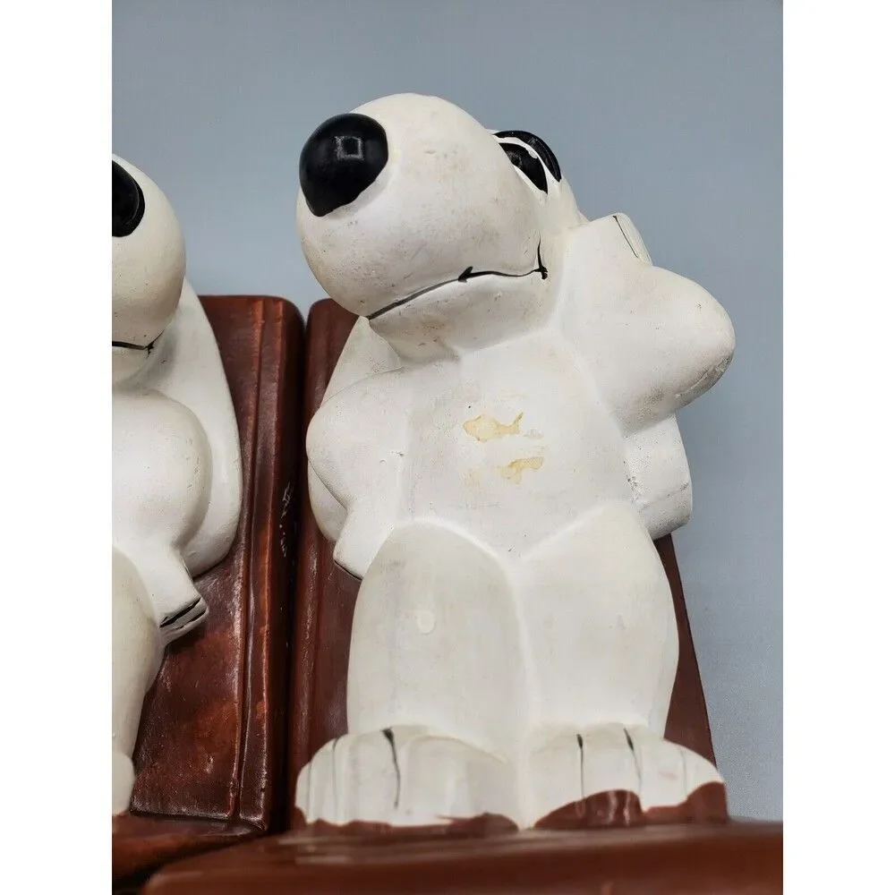 VINTAGE SNOOPY PEANUTS BOOKENDS (2) RARE CERAMIC KIDS ROOM COLLECTOR